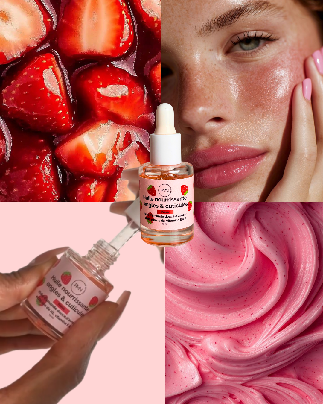 Pop My Nails | Trio Nail & Skin Care - Huile nourrissante ongles & cuticules parfum fraise + PMN Balm + Sel Rose de l'Himalaya