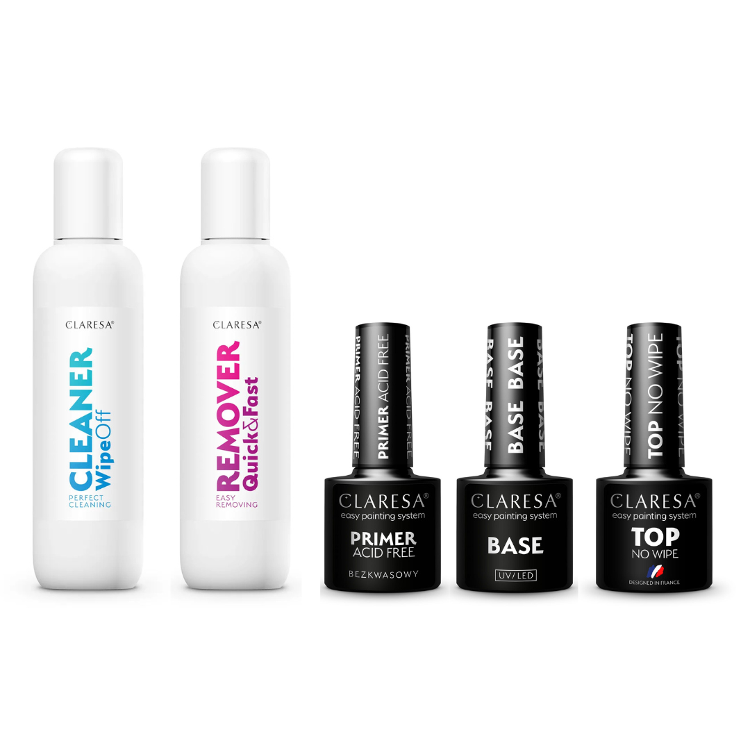 Claresa | Pack de Base : primer, base, top coat, cleaner & remover