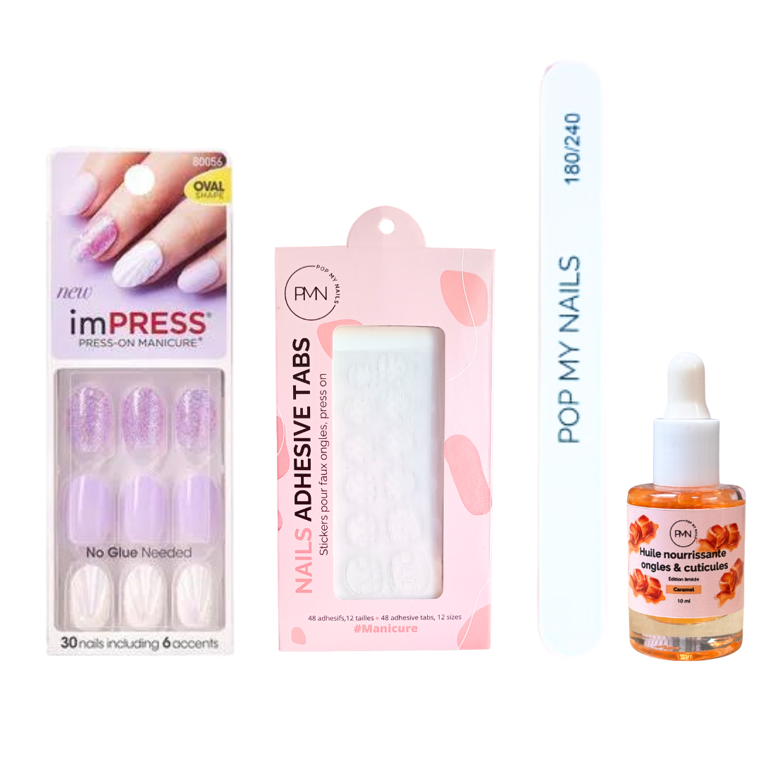 Pack press on nails imPRESS Manicure & soin (press on + tabs + lime à ongles + huile nourrissante ongles & cuticules) - Born to Flex