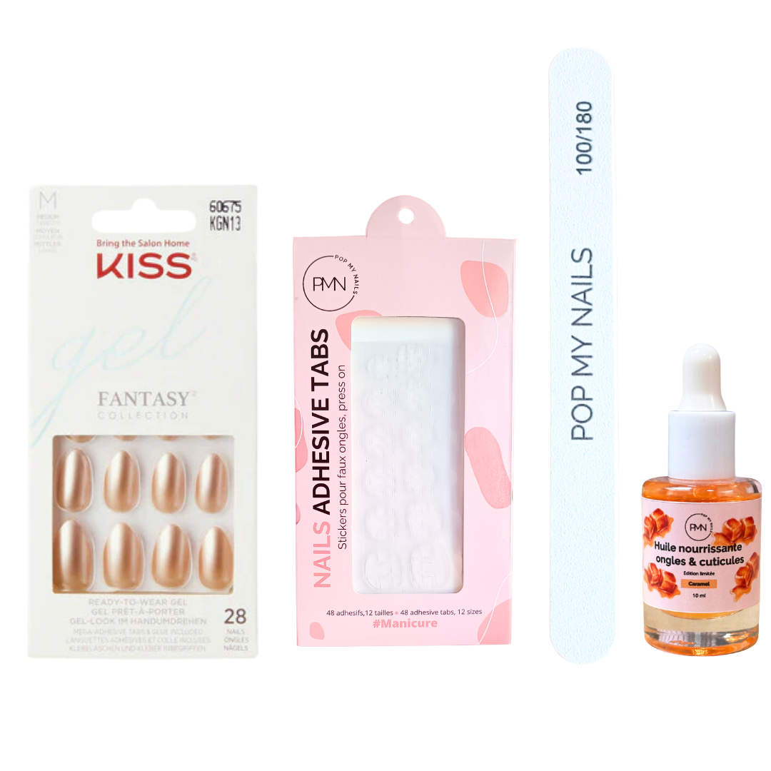Pack press on nails Kiss Products & soin (press on + tabs + lime à ongles + huile nourrissante ongles & cuticules) - Fresh Air