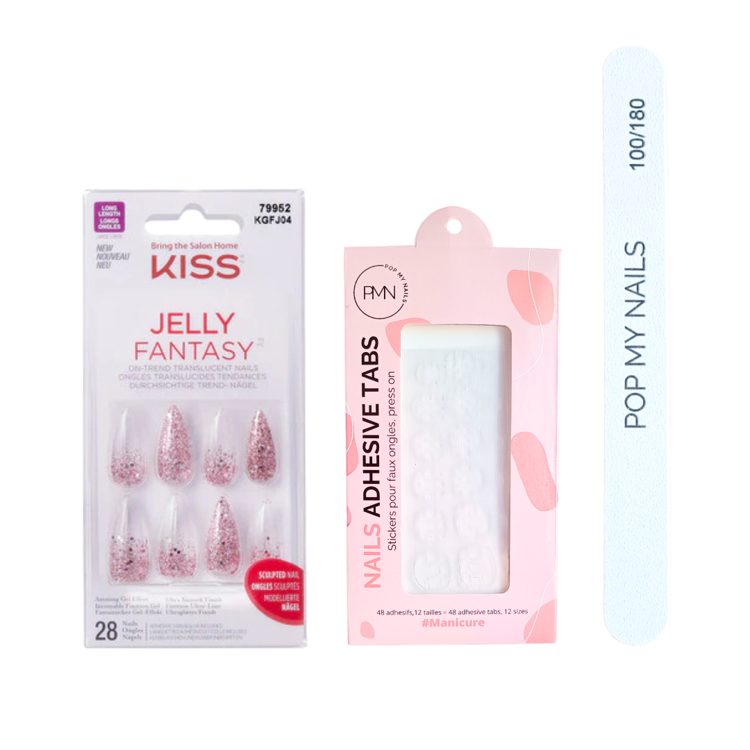 Pack press on nails Kiss Products (press on + tabs + lime à ongles) - Jelly Like