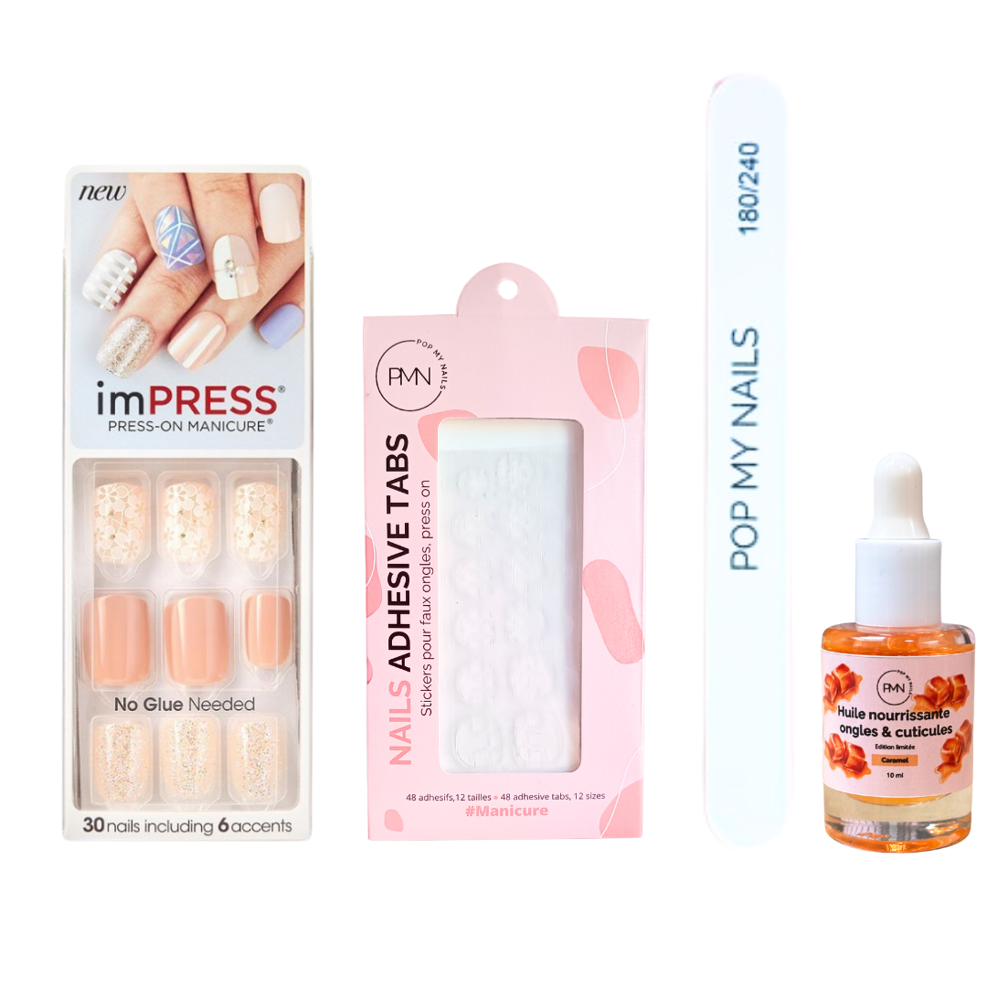 Pack press on nails imPRESS Manicure & soin (press on + tabs + lime à ongles + huile nourrissante ongles & cuticules) - Night Fever