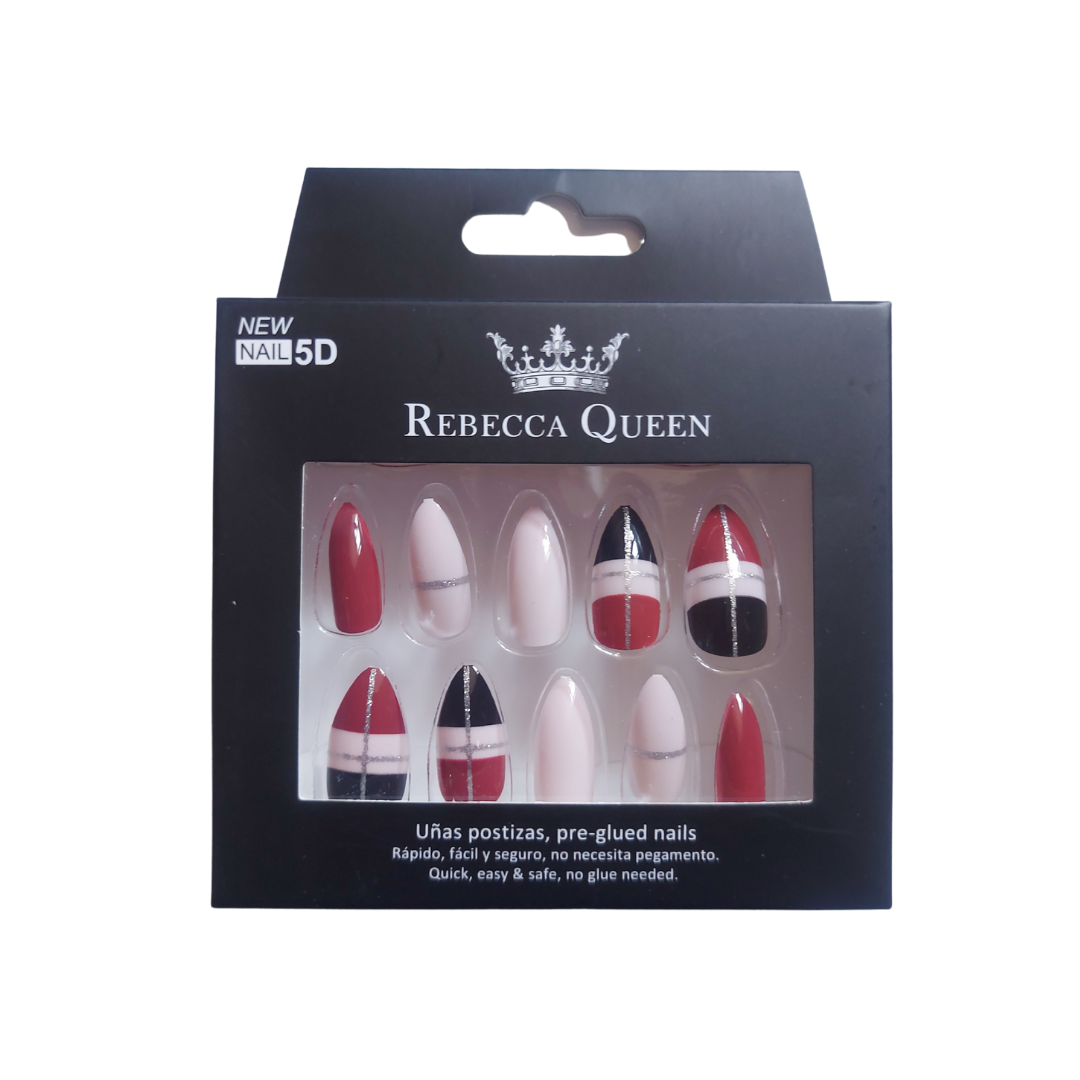 Rebecca Queen | Press on nails - Amande Rouge & Noir