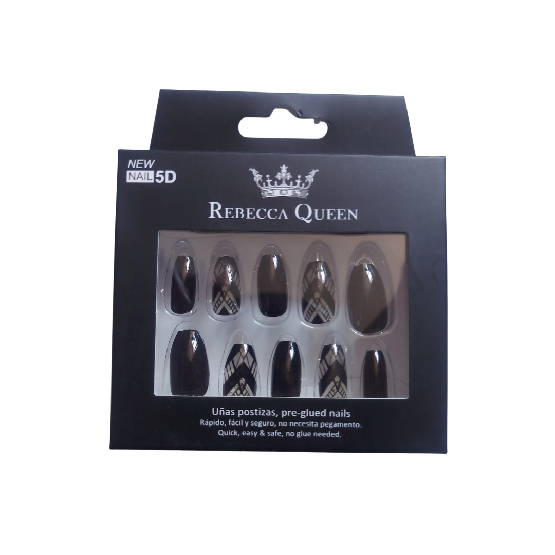 Rebecca Queen | Faux ongles pré-collés Noir Tribal
