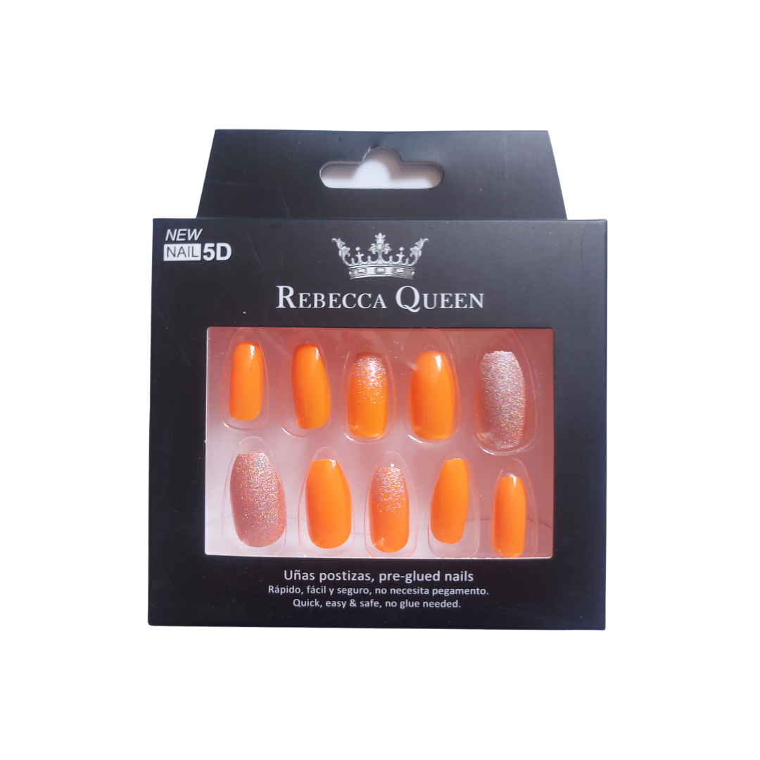 Rebecca Queen | Faux ongles pré-collés Orange Fluo
