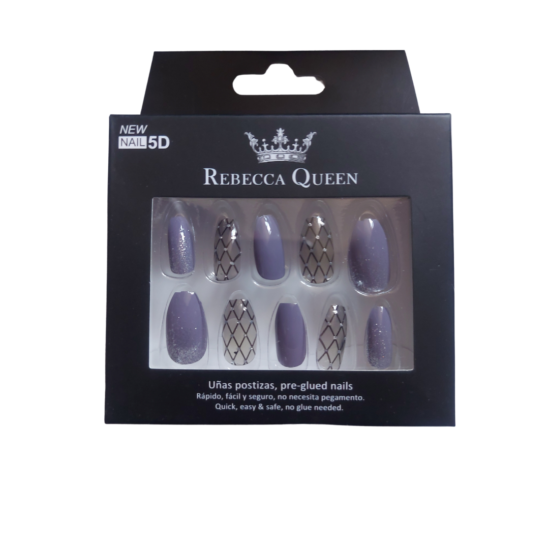 Rebecca Queen | Faux ongles pré-collés Violet Quadrillé