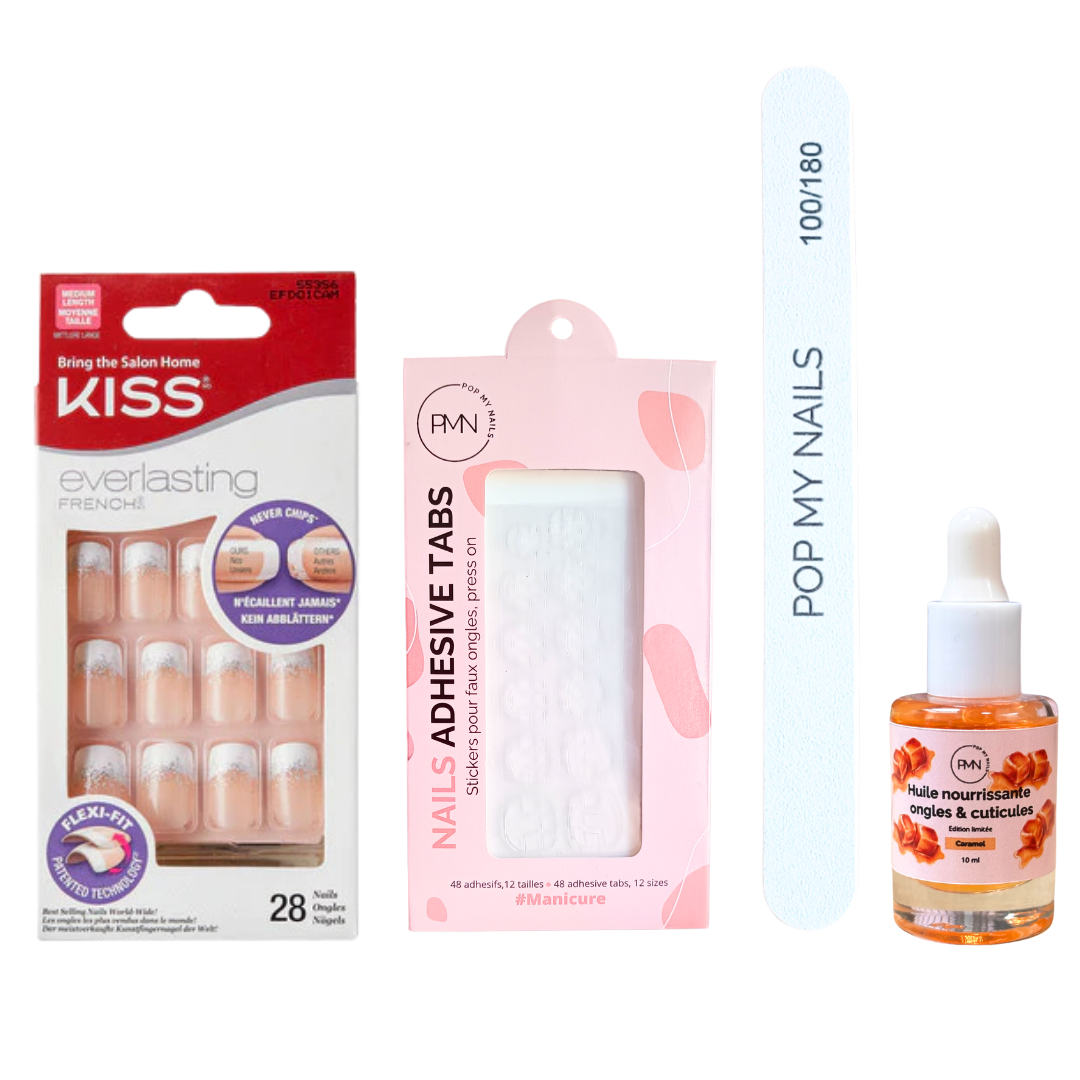 Pack press on nails Kiss Products & soin (press on + tabs + lime à ongles + huile nourrissante ongles & cuticules) - Wedding Veil