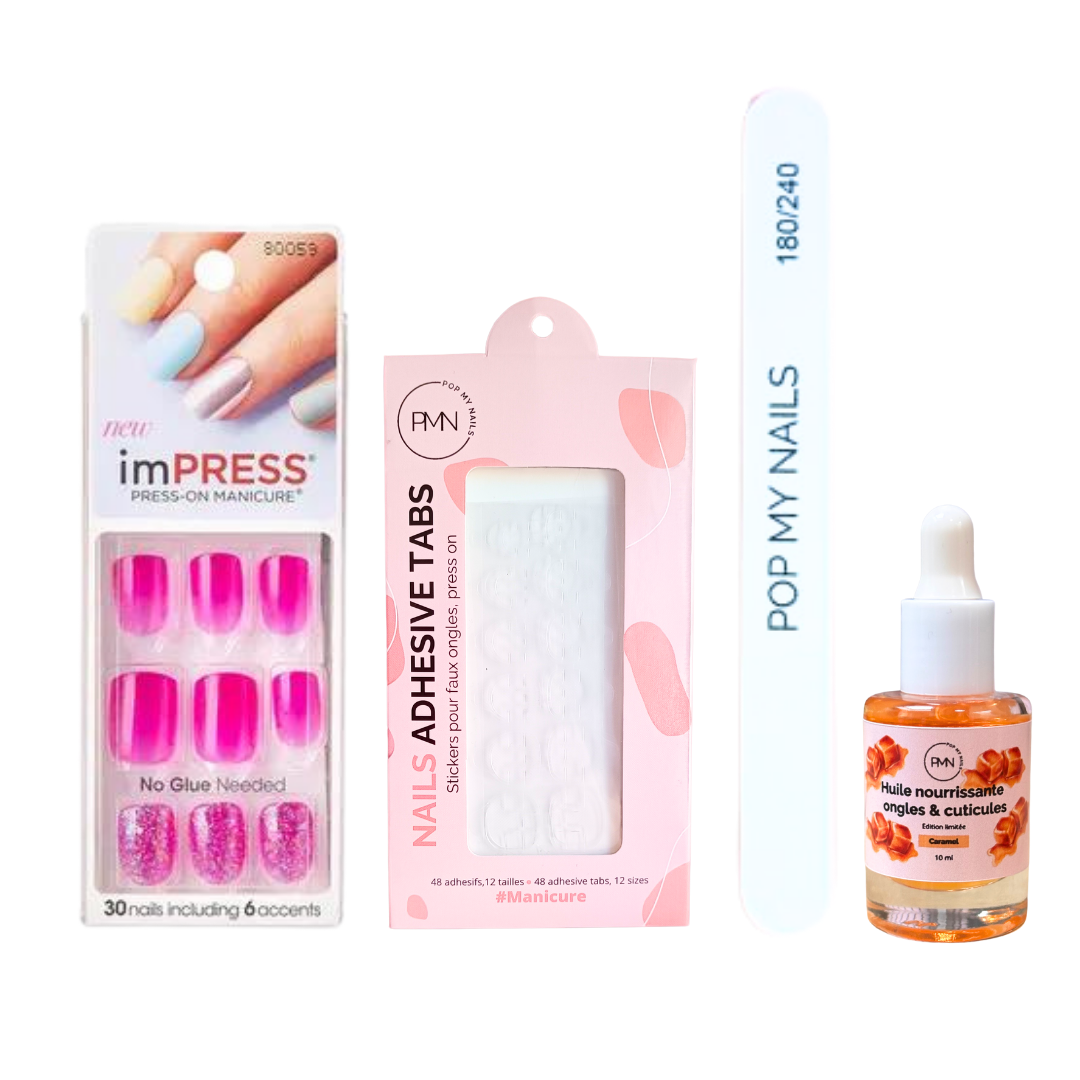 Pack press on nails imPRESS Manicure & soin (press on + tabs + lime à ongles + huile nourrissante ongles & cuticules) - Big Large