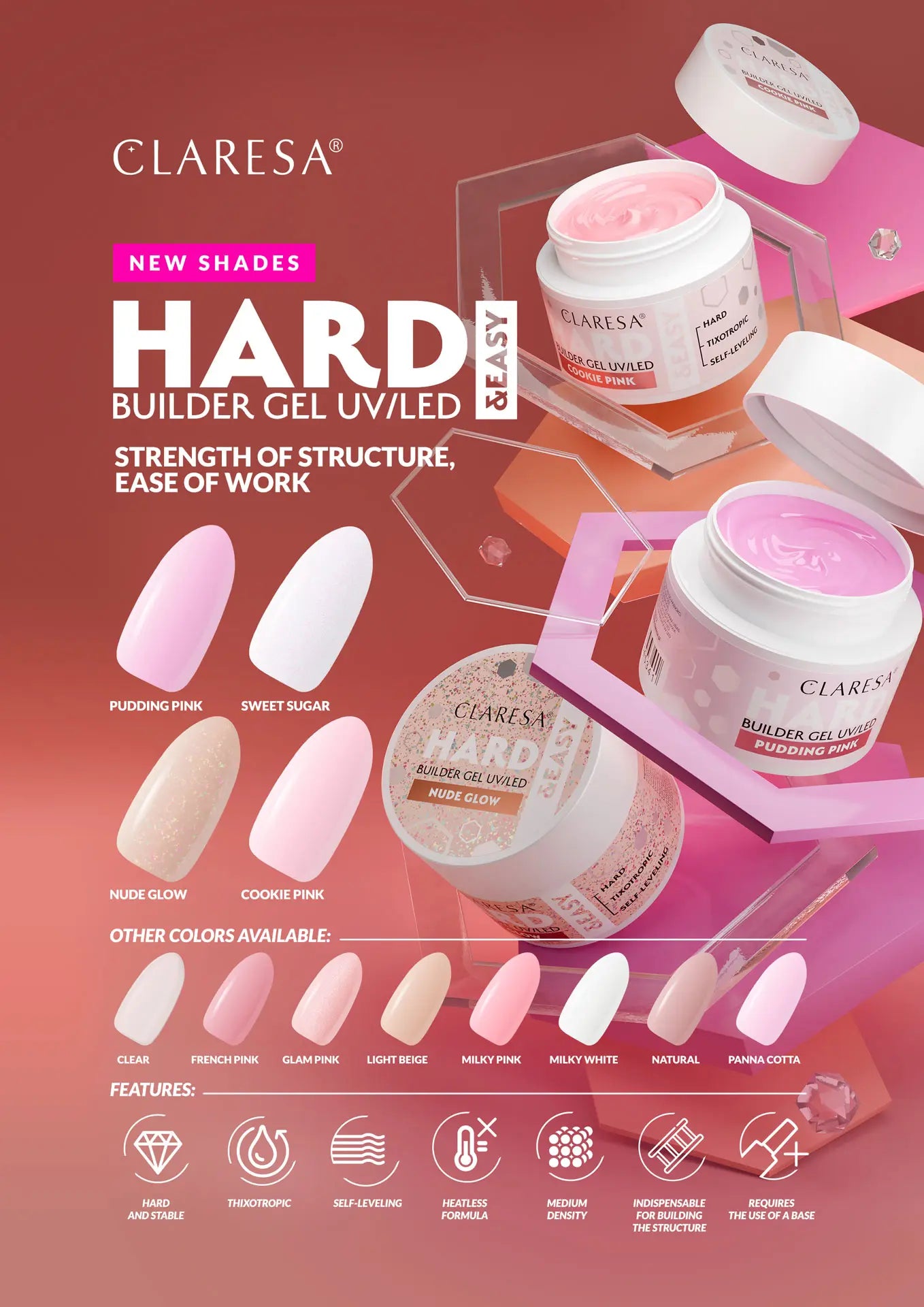 Claresa | Gel de construction - Hard&Easy - Cookie Pink 12g