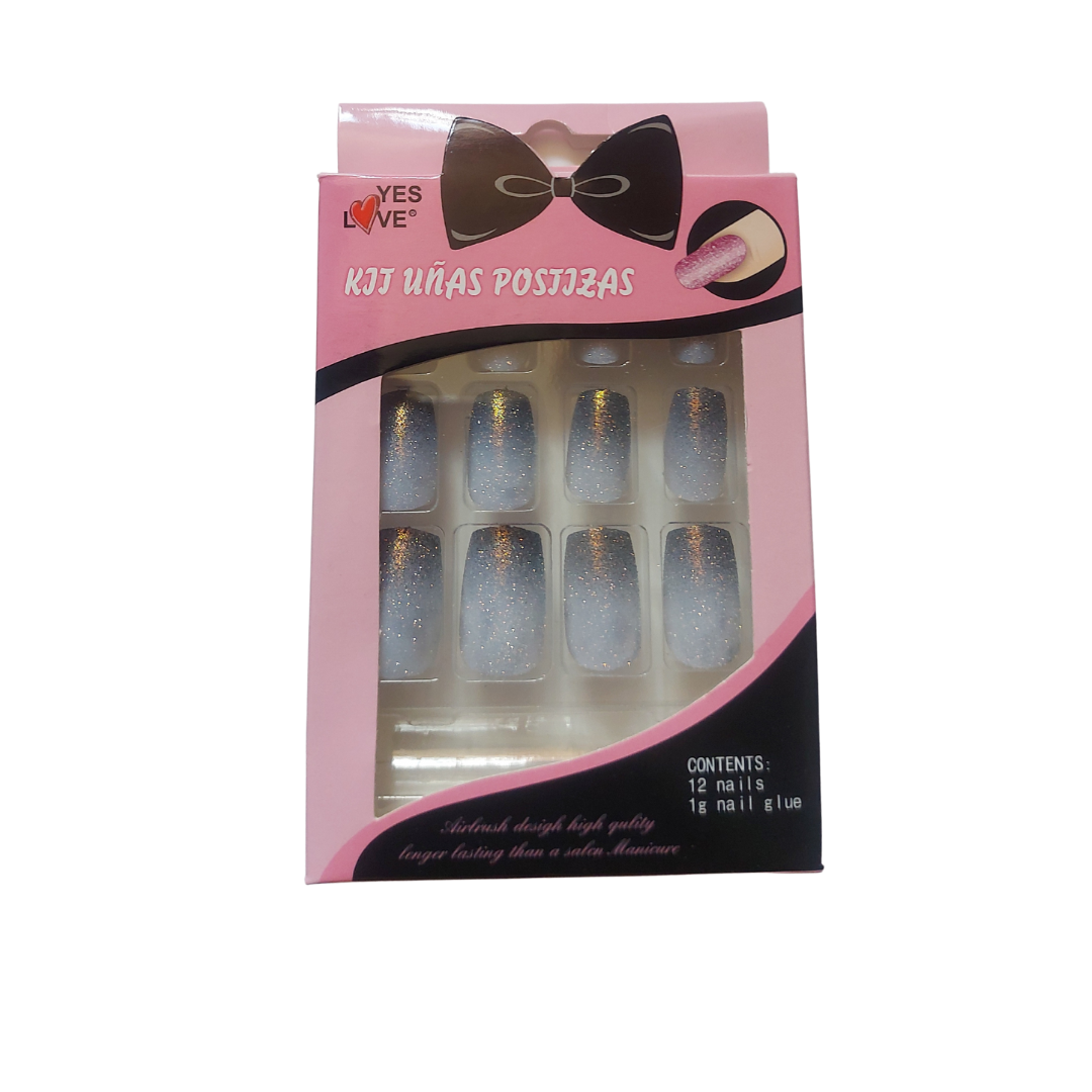 YES LOVE | Faux Ongles Dégradé Pailleté Noir - SANS COLLE FOURNIE
