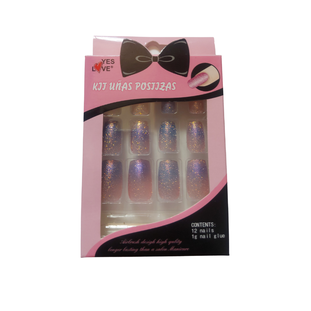 YES LOVE | Faux Ongles Dégradé Pailleté Violet Foncé - SANS COLLE FOURNIE