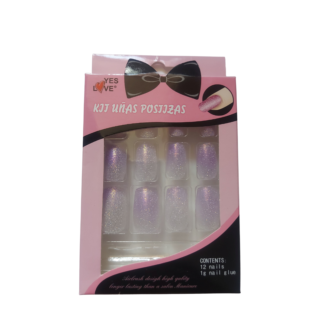 YES LOVE | Faux Ongles Dégradé Pailleté Violet - SANS COLLE FOURNIE