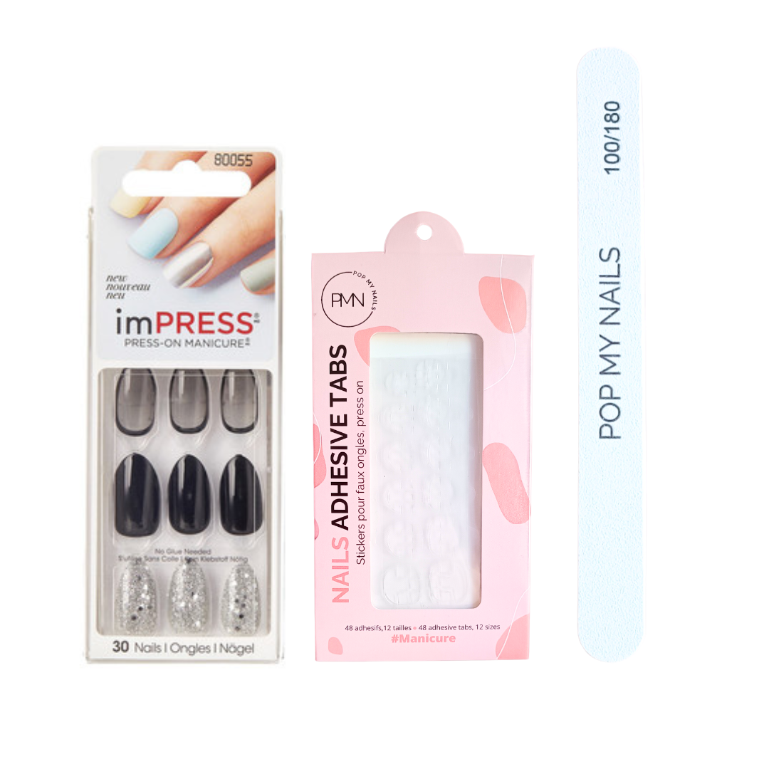 Pack press on nails imPRESS Manicure (press on + tabs + lime à ongles) - 10 different look (noir)
