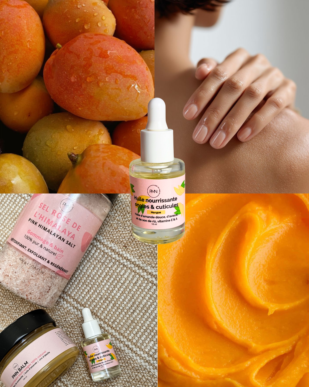 Pop My Nails | Trio Nail & Skin Care - Huile nourrissante ongles & cuticules parfum mangue + PMN Balm + Sel Rose de l'Himalaya