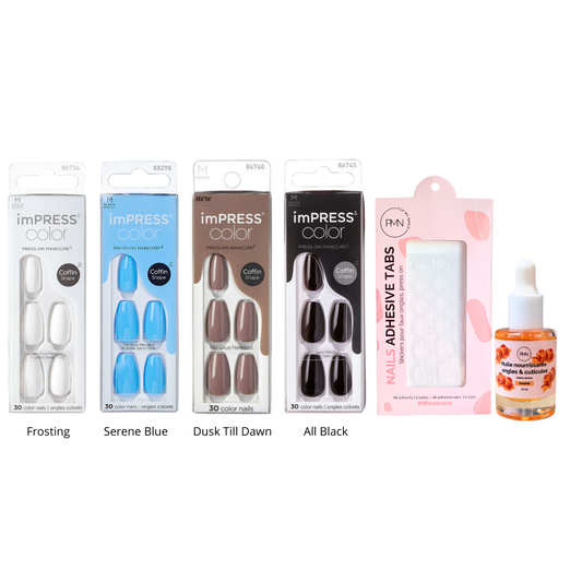 Pack spécial press Winter -  4 press on nails + tabs + huile nourrissante ongles & cuticules caramel