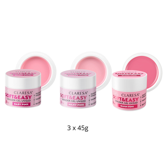 Claresa | Pack Gel Builder Soft & Easy 3x45g - Baby Pink, Milky Pink, Blush Pink
