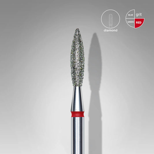 Staleks | Embout ponceuse diamanté, « flamme », rouge, diamètre de la tête 2,3 mm, partie active 10mm