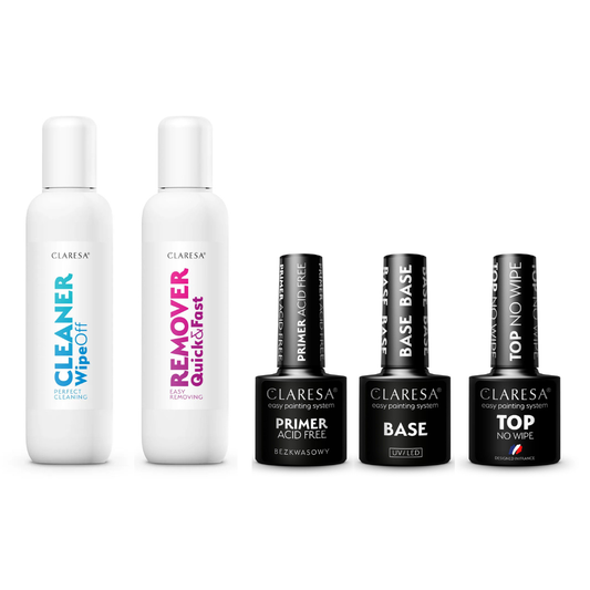Claresa | Pack de Base : primer, base, top coat, cleaner & remover