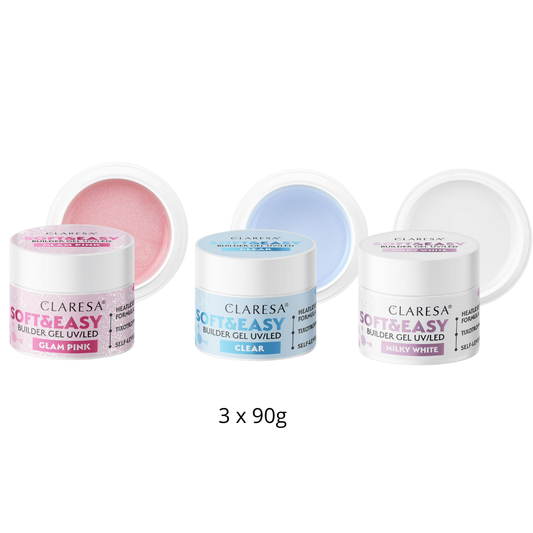 Claresa | Pack Gel Builder Soft & Easy 3x90g - Glam Pink, Clear, Milky White