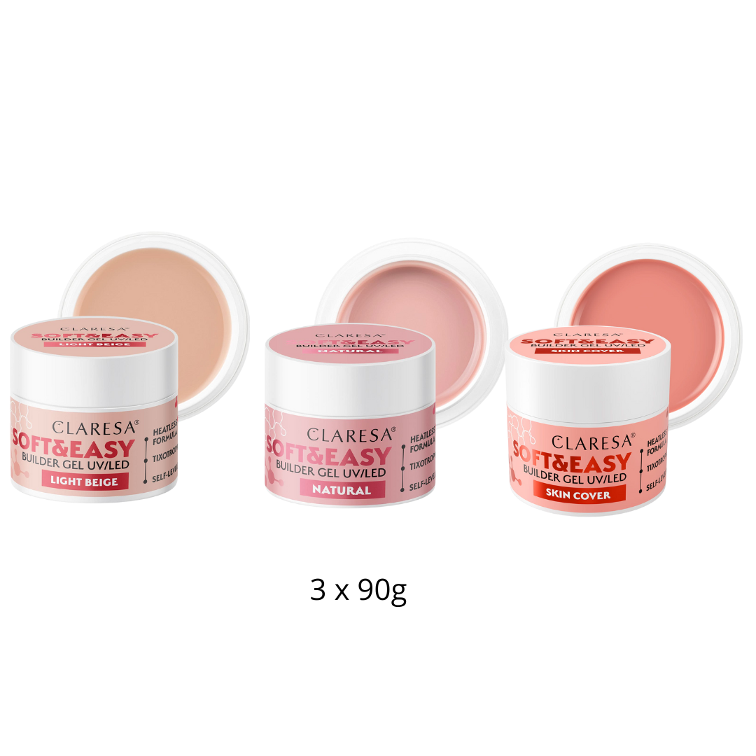 Claresa | Pack Gel Builder Soft & Easy 3x90g - Light Beige, Natural, Skin Cover