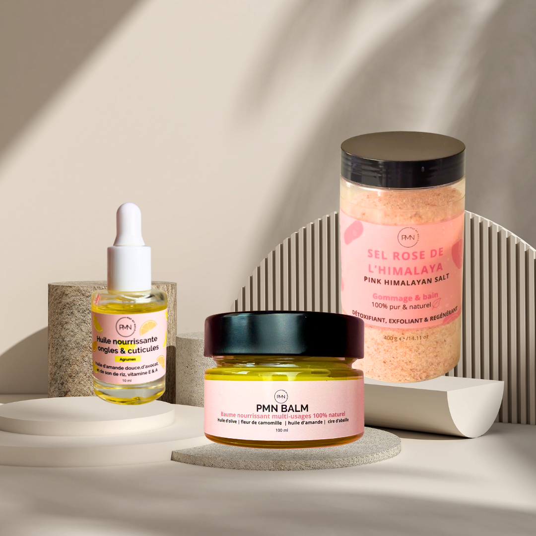 Pop My Nails | Trio Nail & Skin Care - Huile nourrissante ongles & cuticules parfum agrumes + PMN Balm + Sel Rose de l'Himalaya
