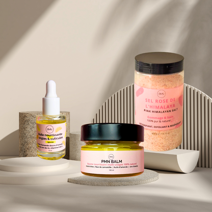 Pop My Nails | Trio Nail & Skin Care - Huile nourrissante ongles & cuticules parfum agrumes + PMN Balm + Sel Rose de l'Himalaya