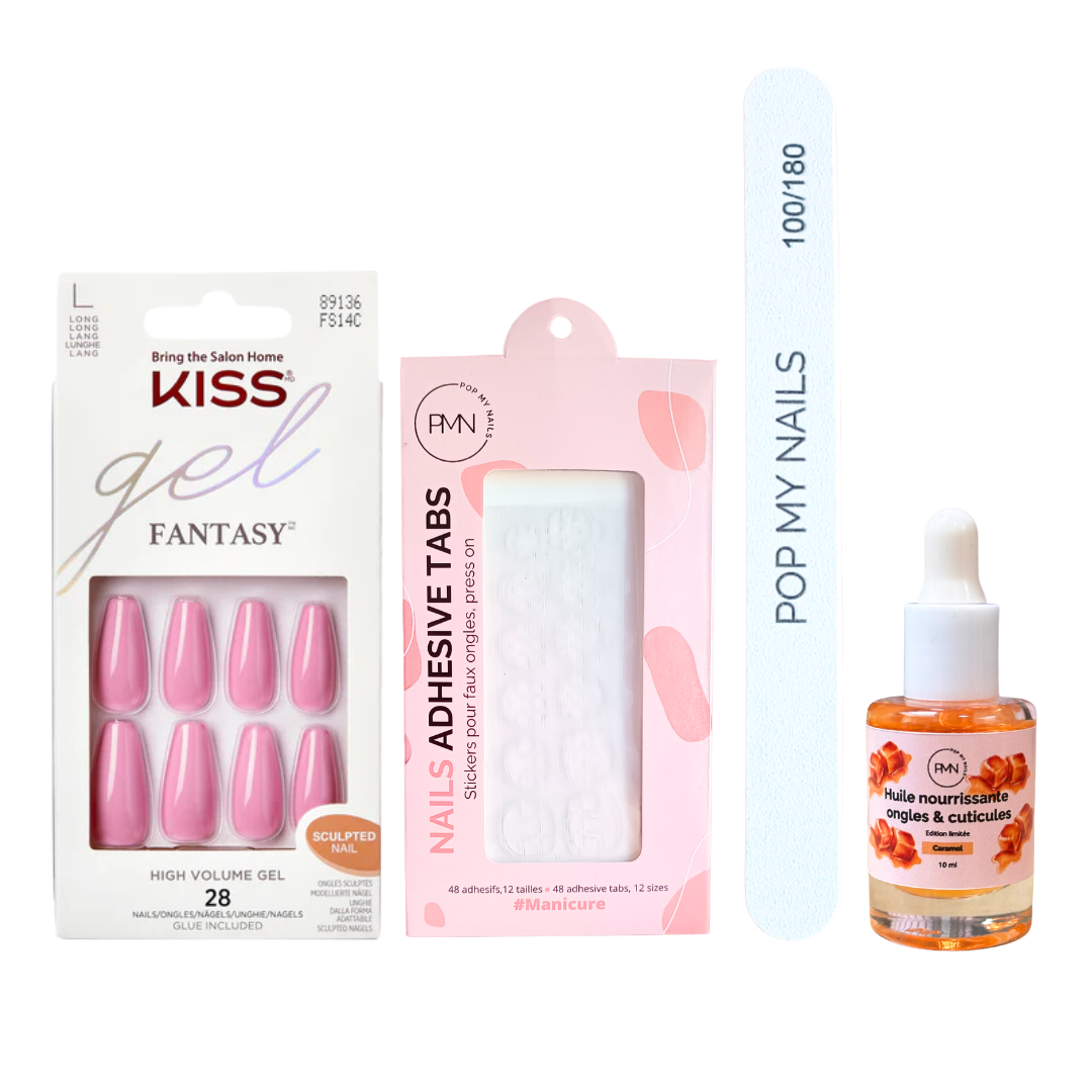 Pack press on nails Kiss Products & soin (press on + tabs + lime à ongles + huile nourrissante ongles & cuticules) - Countless Times