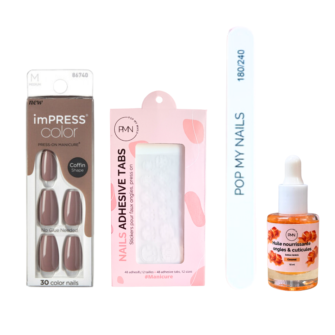 Pack press on nails imPRESS Manicure & soin (press on + tabs + lime à ongles + huile nourrissante ongles & cuticules) - Dusk Till Dawn