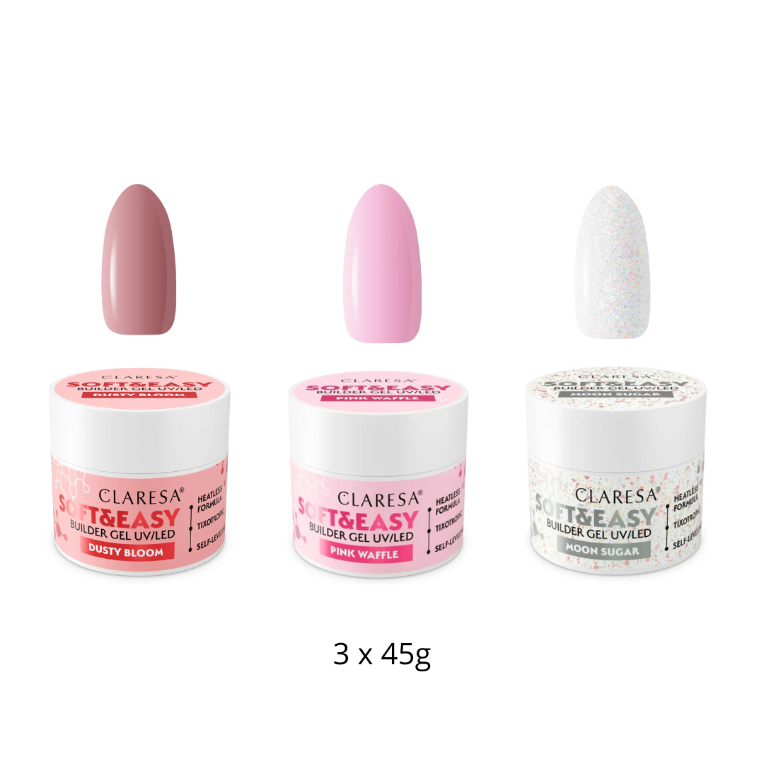 Claresa | Pack Gel Builder Soft & Easy 3x45g - Dusty Bloom, Pink Waffle, Moon Sugar