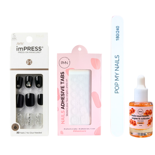 Pack press on nails imPRESS Manicure & soin (press on + tabs + lime à ongles + huile nourrissante ongles & cuticules) - Dynamite