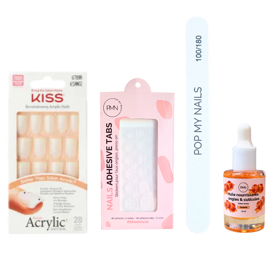 Pack press on nails Kiss Products & soin (press on + tabs + lime à ongles + huile nourrissante ongles & cuticules) - Euphoria