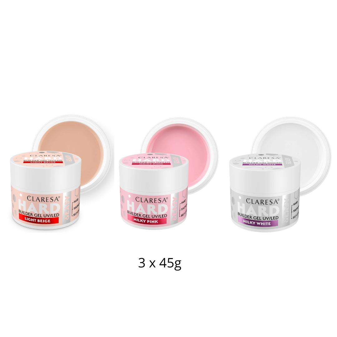 Claresa | Pack Gel Builder Hard & Easy 3x45g - Light Beige, Milky Pink, Milky White
