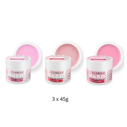 Claresa | Pack Gel Builder Hard & Easy 3x45g - Panna Cotta, Glam Pink, French Pink