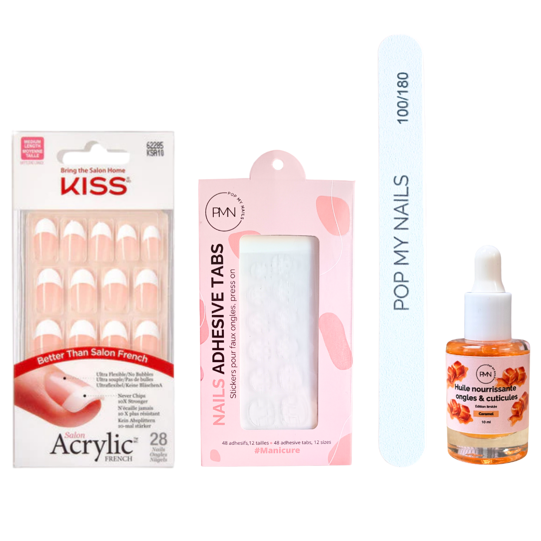 Pack press on nails Kiss Products & soin (press on + tabs + lime à ongles + huile nourrissante ongles & cuticules) - Humble Pie