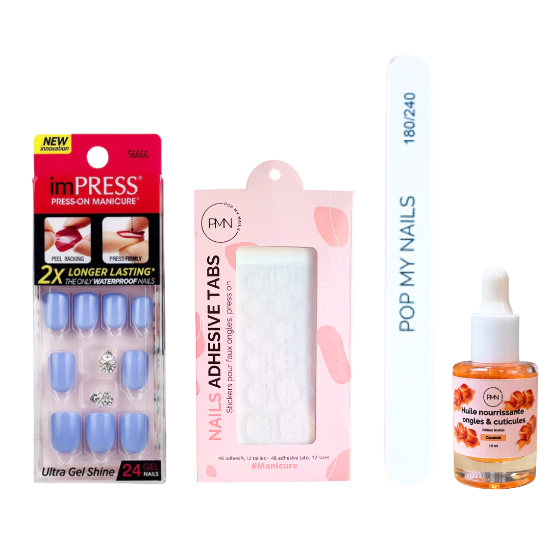 Pack press on nails imPRESS Manicure & soin (press on + tabs + lime à ongles + huile nourrissante ongles & cuticules) - Kiss n Tell
