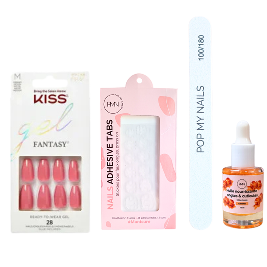 Pack press on nails Kiss Products & soin (press on + tabs + lime à ongles + huile nourrissante ongles & cuticules) - Letter to Ur Ex
