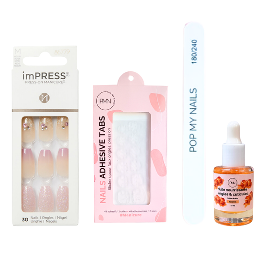 Pack press on nails imPRESS Manicure & soin (press on + tabs + lime à ongles + huile nourrissante ongles & cuticules) - May Flower