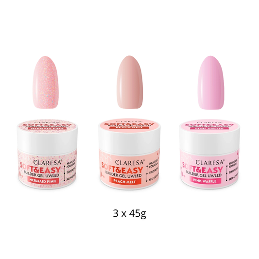 Claresa | Pack Gel Builder Soft & Easy 3x45g - Mermaid Pink, Peach Melt, Pink Waffle
