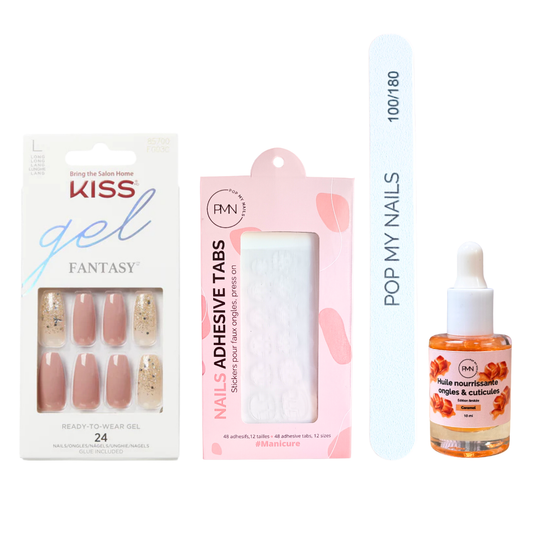Pack press on nails Kiss Products & soin (press on + tabs + lime à ongles + huile nourrissante ongles & cuticules) - Midnight Sky