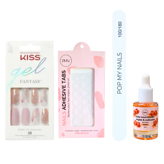 Pack press on nails Kiss Products & soin (press on + tabs + lime à ongles + huile nourrissante ongles & cuticules) - Nails Dreams