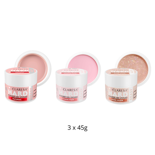 Claresa | Pack Gel Builder Hard & Easy 3x45g - Natural, Cookie Pink, Nude Glow