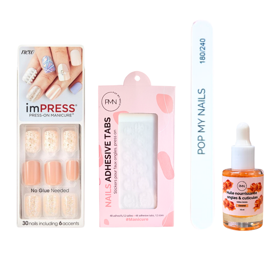 Pack press on nails imPRESS Manicure & soin (press on + tabs + lime à ongles + huile nourrissante ongles & cuticules) - Night Fever
