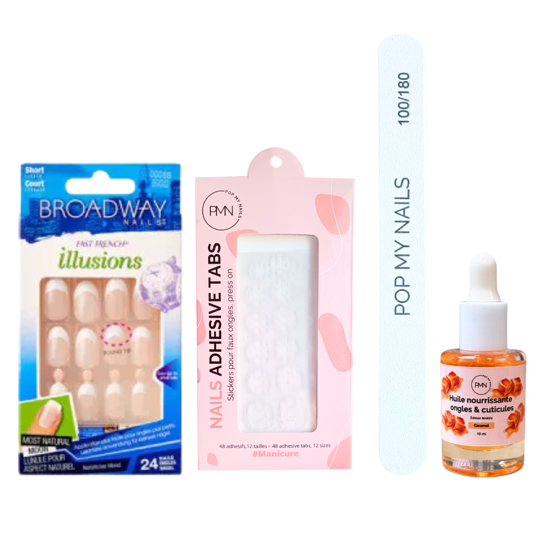 Pack press on nails Kiss Products & soin (press on + tabs + lime à ongles + huile nourrissante ongles & cuticules) - Oblivious