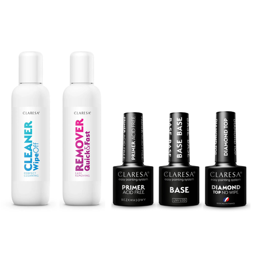 Claresa | Pack de Base : primer, base, top coat, cleaner & remover