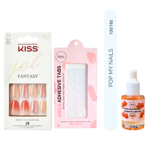 Pack press on nails Kiss Products & soin (press on + tabs + lime à ongles + huile nourrissante ongles & cuticules) - Problem Solved