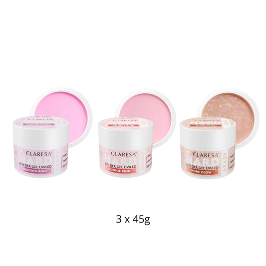 Claresa | Pack Gel Builder Hard & Easy 3x45g - Pudding Pink, Cookie Pink, Nude Glow