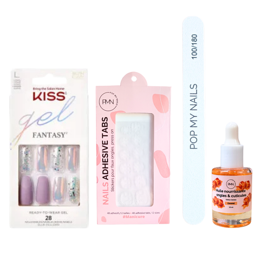 Pack press on nails Kiss Products & soin (press on + tabs + lime à ongles + huile nourrissante ongles & cuticules) - Rainbow Rings