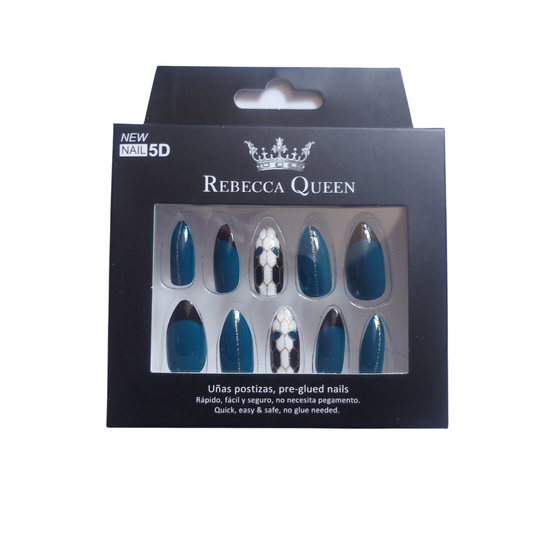 Rebecca Queen | Faux ongles pré-collés Amande Bleu Canard