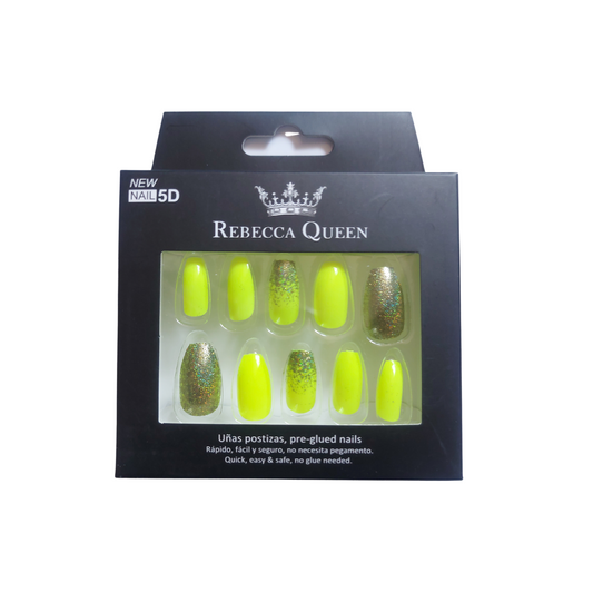 Rebecca Queen | Faux ongles pré-collés Jaune Fluo