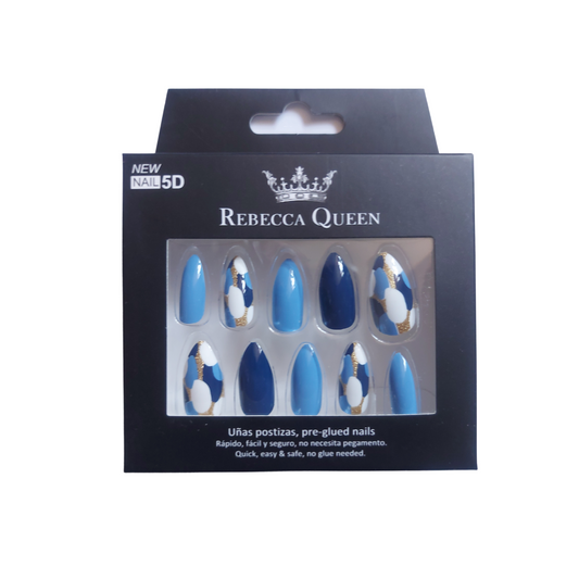 Rebecca Queen | Faux ongles pré-collés Amande Painted Blue